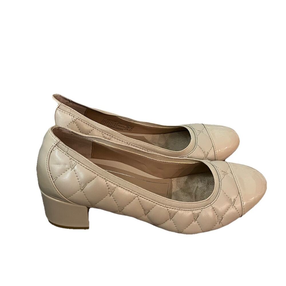 Quilted Cream Low Block Heel Pumps